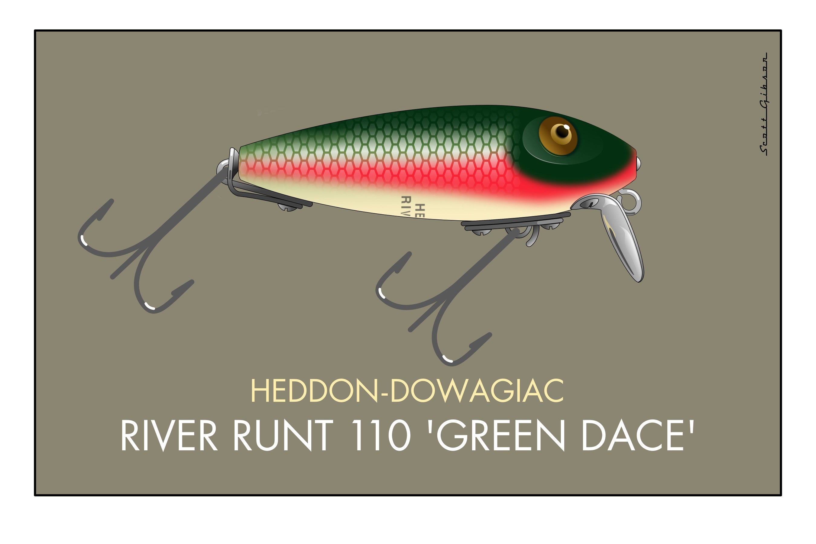 Heddon Wooden River Runt -- Green Scale!